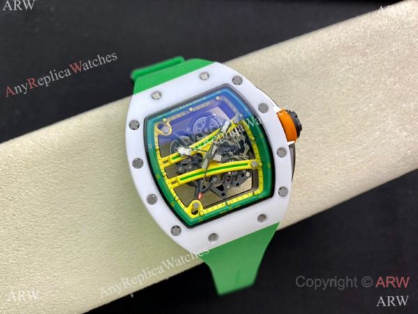Super Clone Richard Mille Rm 59-01 Yohan Blake Tourbillon Watch White CeramicGreen Rubber Strap Super Clone Richard Mille Rm 59-01 Yohan Blake Tourbillon Watch White CeramicGreen Rubber Strap