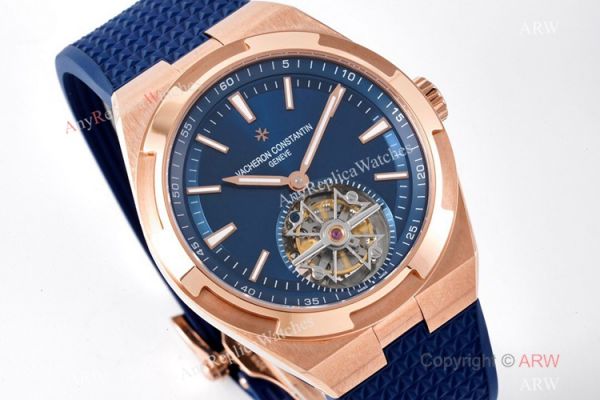 1-1 Super Clone Vacheron Constantin Overseas Tourbillon V2 Watch Rose Gold Blue Rubber Strap 1-1 Super Clone Vacheron Constantin Overseas Tourbillon V2 Watch Rose Gold Blue Rubber Strap