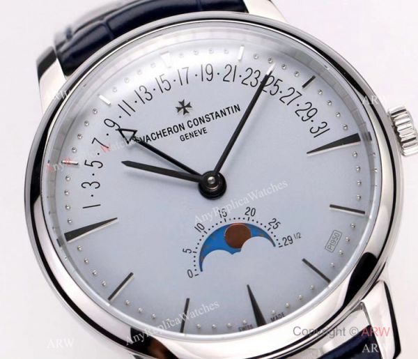 2021 New! Swiss Grade Vacheron Constantin Patrimony Moon and Retrograde Date Watch Blue Leather Strap 2021 New! Swiss Grade Vacheron Constantin Patrimony Moon and Retrograde Date Watch Blue Leather Strap