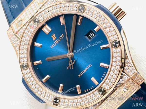 HB V3 version Hublot Classic Fusion Watch Iced Out Rose Gold Blue Dial Super Clone HB V3 version Hublot Classic Fusion Watch Iced Out Rose Gold Blue Dial Super Clone