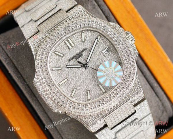 AAA Grade Iced Out Patek Philippe Nautilus Swiss 9015 Watch Full Diamond AAA Grade Iced Out Patek Philippe Nautilus Swiss 9015 Watch Full Diamond