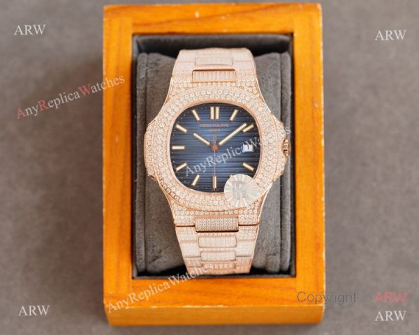 Swiss AAA Replica Patek Philippe Nautilus 9015 Ultra-thin Watch Rose Gold Iced Out Black Dial 40mm Swiss AAA Replica Patek Philippe Nautilus 9015 Ultra-thin Watch Rose Gold Iced Out Black Dial 40mm