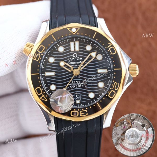 Swiss Quality Copy Omega Seamaster 300m Citizen Watch Two Tone Rose Gold Blue Rubber Strap Swiss Quality Copy Omega Seamaster 300m Citizen Watch Two Tone Rose Gold Blue Rubber Strap