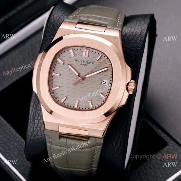 Best Copy Patek Philippe Nautilus 40mm Watches Rose Gold Brown Leather Band Best Copy Patek Philippe Nautilus 40mm Watches Rose Gold Brown Leather Band