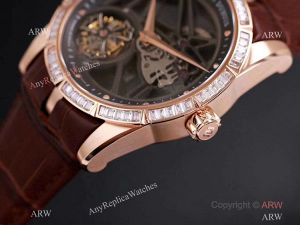 Super Clone Roger Dubuis Excalibur Skeleton Swiss Tourbillon JBF V3 Diamond Black Dial Watch Rose Gold Super Clone Roger Dubuis Excalibur Skeleton Swiss Tourbillon JBF V3 Diamond Black Dial Watch Rose Gold