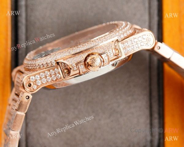 Swiss Grade Copy Patek Philippe Nautilus 9015 Ultra-thin Watch 40mm Full Diamond Dial All Rose Gold Swiss Grade Copy Patek Philippe Nautilus 9015 Ultra-thin Watch 40mm Full Diamond Dial All Rose Gold