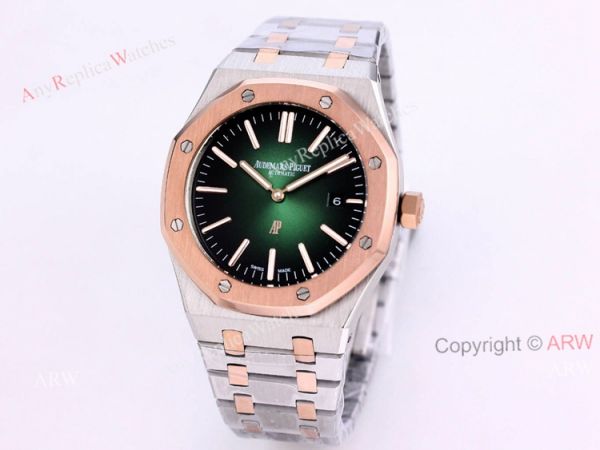 New Audemars Piguet Royal Oak 41 Rose Gold Green Dial Knockoff Watch Automatic New Audemars Piguet Royal Oak 41 Rose Gold Green Dial Knockoff Watch Automatic