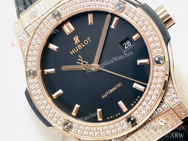 HB V3 version Hublot Classic Fusion Watch Iced Out Rose Gold Black Dial Super Clone HB V3 version Hublot Classic Fusion Watch Iced Out Rose Gold Black Dial Super Clone