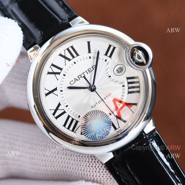 Copy Balloon Blue Cartier SS Silver Face Watch with Black Leather Strap Copy Balloon Blue Cartier SS Silver Face Watch with Black Leather Strap