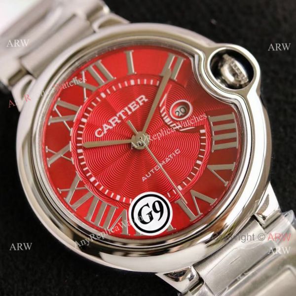 Copy Balloon Blue Cartier Polished SS Case Stainless Steel Strap Red Dial Watch Copy Balloon Blue Cartier Polished SS Case Stainless Steel Strap Red Dial Watch