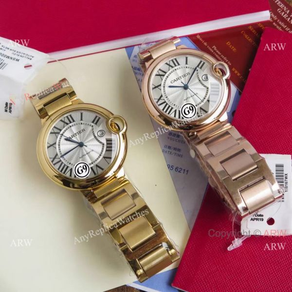 Replica V6 Cartier Balloon Blue Rose Gold Case White Face Watch SS Strap Replica V6 Cartier Balloon Blue Rose Gold Case White Face Watch SS Strap