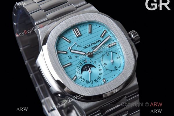GR Factory Super Clone Patek Philippe Nautilus Moonphase 5712 Watch New Baby Blue Dial GR Factory Super Clone Patek Philippe Nautilus Moonphase 5712 Watch New Baby Blue Dial