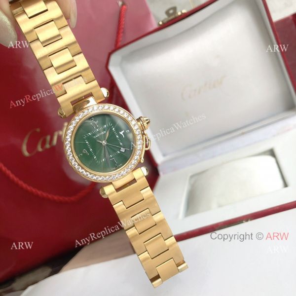 Replica Cartier Pasha Diamond Bezel Deep Green Dial Gold Watch With Arabic Markers Replica Cartier Pasha Diamond Bezel Deep Green Dial Gold Watch With Arabic Markers
