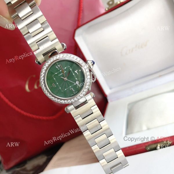 New Replica Cartier Pasha Diamond Bezel Deep Green Dial 316L SS Watch With Arabic Markers New Replica Cartier Pasha Diamond Bezel Deep Green Dial 316L SS Watch With Arabic Markers