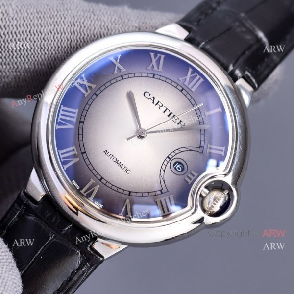 Copy Balloon Blue Cartier Gradient Face Gold Case 42MM Watch Leather Strap Copy Balloon Blue Cartier Gradient Face Gold Case 42MM Watch Leather Strap