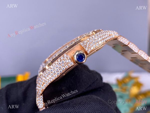 BV Factory Cartier Santos de Watch Iced Out Rose Gold Case BV Factory Cartier Santos de Watch Iced Out Rose Gold Case