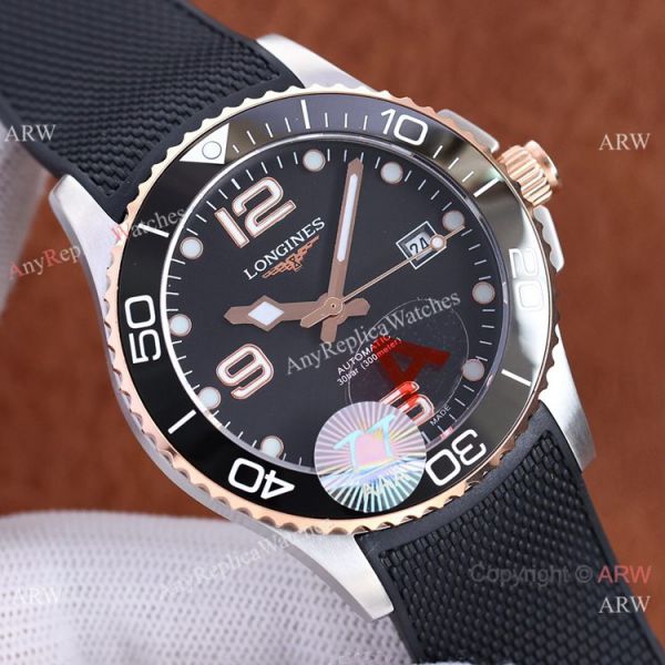 Swiss Quality Longines Hydroconquest Automatic 2-Tone Rose Gold Ceramic Bezel Rubber Strap 41mm Swiss Quality Longines Hydroconquest Automatic 2-Tone Rose Gold Ceramic Bezel Rubber Strap 41mm