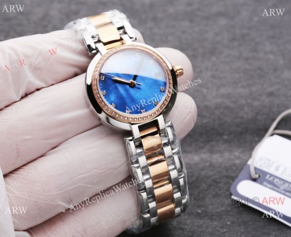 Swiss Quartz Longines PrimaLuna Clone Watch Blue Mop Face Diamond bezel Swiss Quartz Longines PrimaLuna Clone Watch Blue Mop Face Diamond bezel