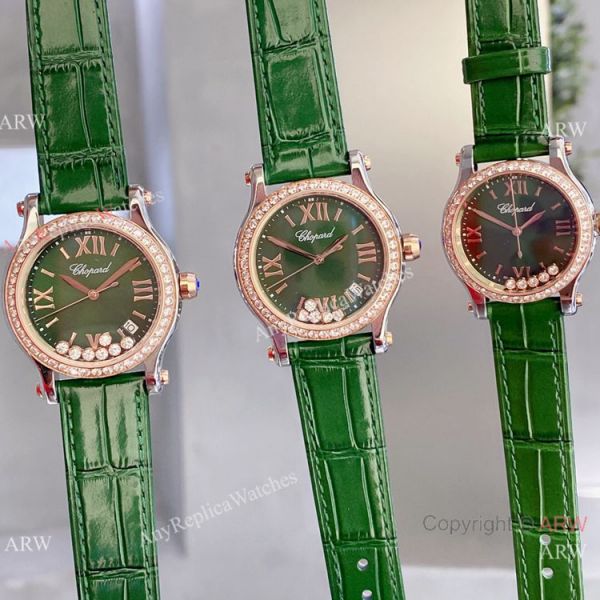 Copy Chopard Happy Sport Quartz Watch Rose Gold Olive Green Face Copy Chopard Happy Sport Quartz Watch Rose Gold Olive Green Face