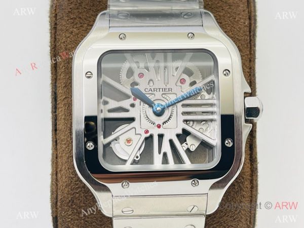 V8 Factory Super Clone Cartier Skeleton Santos Swiss Ronda4S20 Watch Stainless Steel Case V8 Factory Super Clone Cartier Skeleton Santos Swiss Ronda4S20 Watch Stainless Steel Case