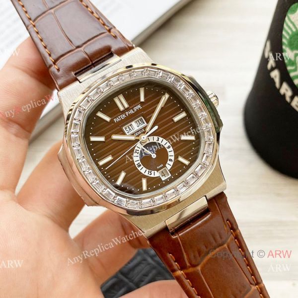 Clone Patek Philippe Annual Calendar Nautilus Watch Gray Dial Diamond Bezel Clone Patek Philippe Annual Calendar Nautilus Watch Gray Dial Diamond Bezel