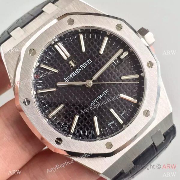 Replica JF Audemars Piguet Royal Oak Ss Black Leather Bracelet AAA Grade Replica Watches Sale Replica JF Audemars Piguet Royal Oak Ss Black Leather Bracelet AAA Grade Replica Watches Sale