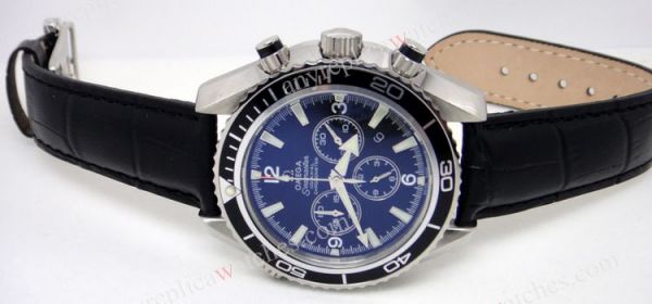 Replica Omega Watch: Omega Seamaster Knockoff Co-Axial Black Chronograph Leather Strap Replica Omega Watch: Omega Seamaster Knockoff Co-Axial Black Chronograph Leather Strap