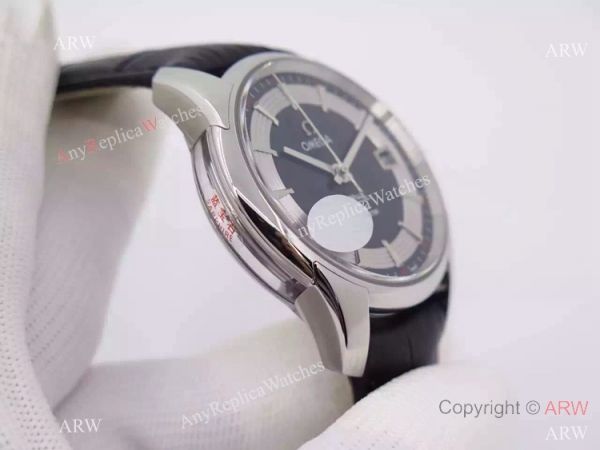 Swiss Omega De Ville Fake SS Black Leather Watch 8500 Movement Swiss Omega De Ville Fake SS Black Leather Watch 8500 Movement
