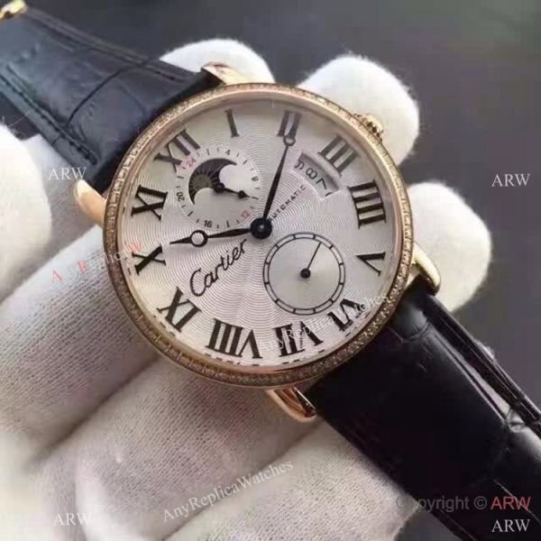 Copy Swiss Cartier Louis Moon Phase Watch Rose Gold Diamond Bezel Copy Swiss Cartier Louis Moon Phase Watch Rose Gold Diamond Bezel