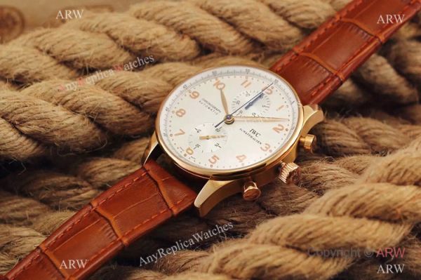Fake IWC Portuguese Rose Gold Chronograph Watch Black Leather Band Fake IWC Portuguese Rose Gold Chronograph Watch Black Leather Band