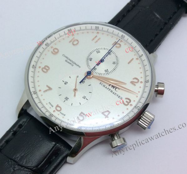IWC Schaffhausen SS White Face Rose Gold Number Black Leather Replica Watch IWC Schaffhausen SS White Face Rose Gold Number Black Leather Replica Watch