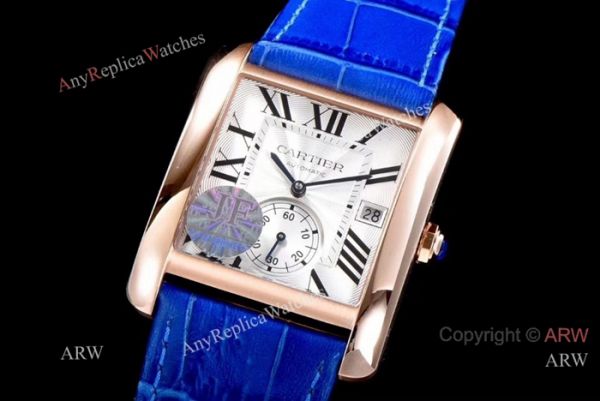 Swiss Grade Cartier Tank MC Automatic watch Rose Gold Blue Leather Strap Swiss Grade Cartier Tank MC Automatic watch Rose Gold Blue Leather Strap