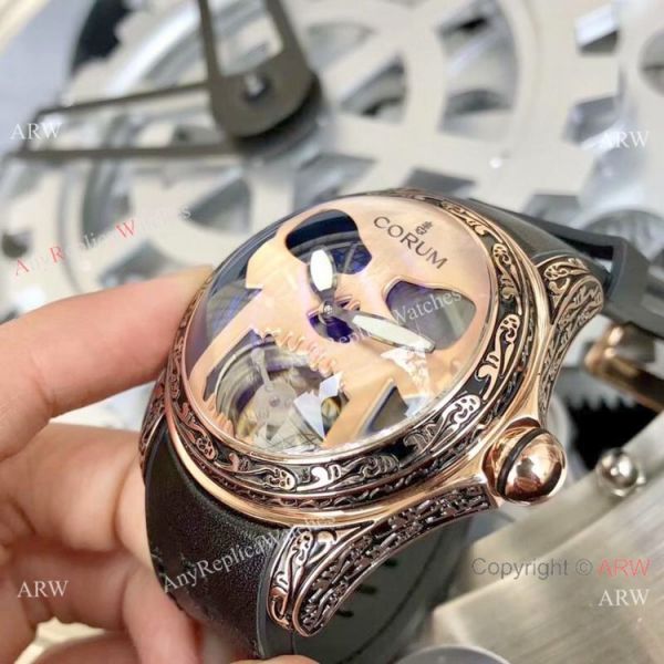 Corum Bubble 47 Flying Tourbillon Rose Gold Tattoo Wristwatch Replica Corum Watches Corum Bubble 47 Flying Tourbillon Rose Gold Tattoo Wristwatch Replica Corum Watches