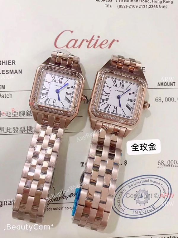 Two Tone Cartier Santos Diamond Replica Watch Lover watch New Replica Two Tone Cartier Santos Diamond Replica Watch Lover watch New Replica