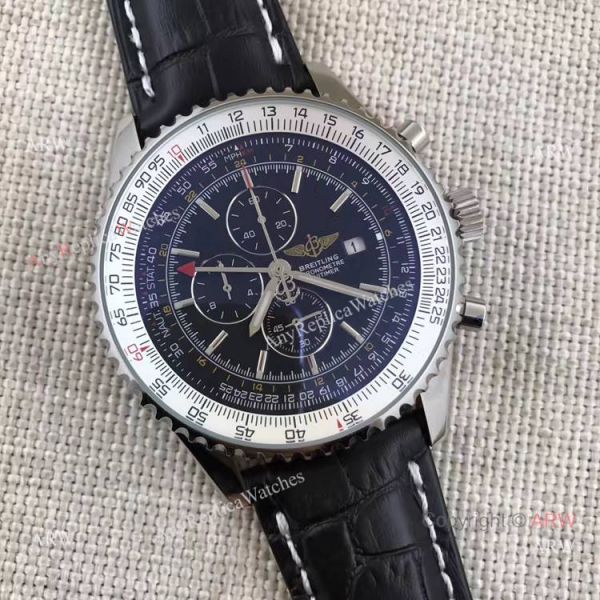 Breitling Navitimer World GMT 46mm Black / Black Leather Stainless Steel Watch Breitling Navitimer World GMT 46mm Black / Black Leather Stainless Steel Watch