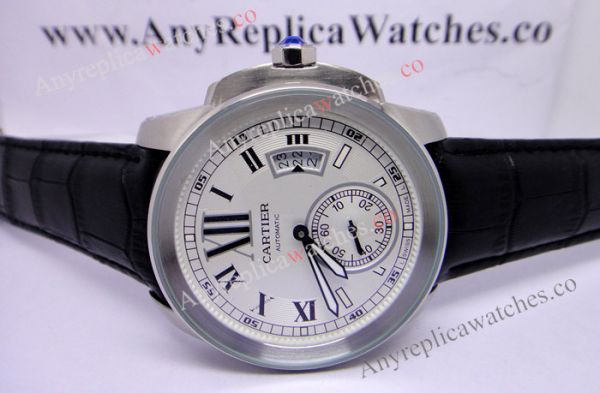 Cartier Calibre Divers Watch: SS White Dial Black Leather Replica Watch Cartier Calibre Divers Watch: SS White Dial Black Leather Replica Watch