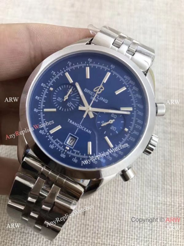 Breitling Transocean Blue Dial Chronograph Replica Watch Stainless Steel Breitling Transocean Blue Dial Chronograph Replica Watch Stainless Steel