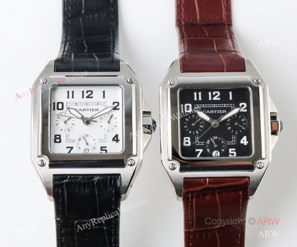 Swiss Grade Replica Cartier Santos 9100 Black Leather Watch Swiss Grade Replica Cartier Santos 9100 Black Leather Watch