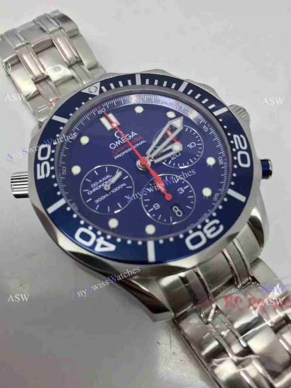 Grade 1A Swiss Omega Seamaster 300 Replica Watch SS Blue Chronograph Dial Grade 1A Swiss Omega Seamaster 300 Replica Watch SS Blue Chronograph Dial