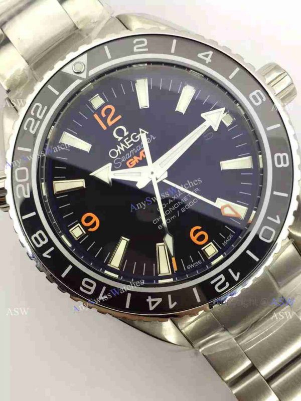 Knockoff Swiss Omega Seamaster GMT Watch Black Face / Orange Arabic Knockoff Swiss Omega Seamaster GMT Watch Black Face / Orange Arabic