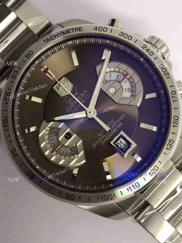 Swiss Grade One Tag Heuer Grand Carrera Calibre 17 RS3 Watch Stainless Steel Coffee surface Swiss Grade One Tag Heuer Grand Carrera Calibre 17 RS3 Watch Stainless Steel Coffee surface