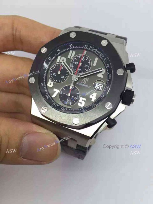 Replica Audemars Piguet Watch Stainless Steel Gray Dial Black Case Black Leather Replica Audemars Piguet Watch Stainless Steel Gray Dial Black Case Black Leather
