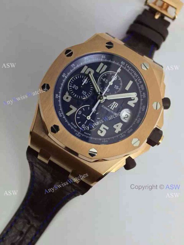 Replica Swiss Audemars Piguet Watch Rose Gold Case Black Leather Watch Strap Replica Swiss Audemars Piguet Watch Rose Gold Case Black Leather Watch Strap