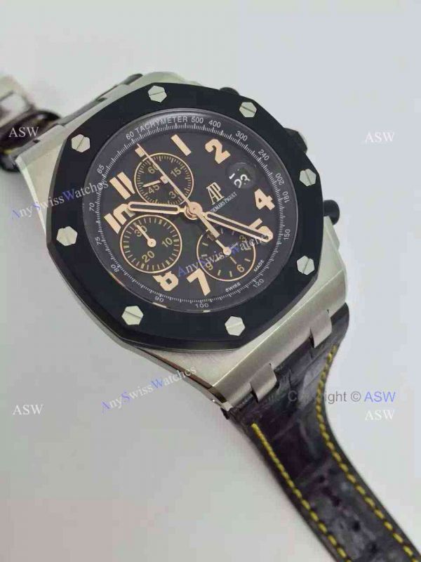 Fake Audemars Piguet Chronograph Swiss Grade Black Leather watch Fake Audemars Piguet Chronograph Swiss Grade Black Leather watch