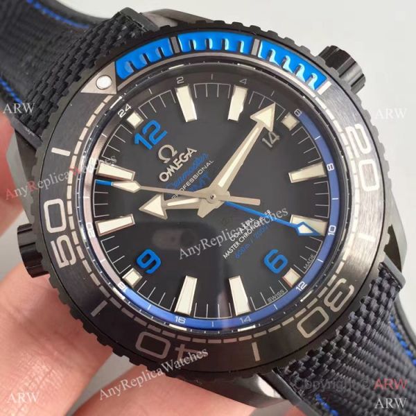 Swiss Replica Omega Seamaster Planet Ocean Deep Black GMT Ceramic Blue Watch Swiss Replica Omega Seamaster Planet Ocean Deep Black GMT Ceramic Blue Watch