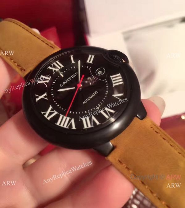 Buy Replica Cartier Ballon Bleu Automatic Watch Brown Leather ADLC coating Case Buy Replica Cartier Ballon Bleu Automatic Watch Brown Leather ADLC coating Case