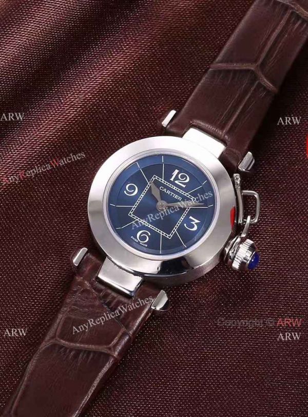 Best AAA Cartier Pasha Copy Watch SS Blue Dial Blue Leather 28mm Best AAA Cartier Pasha Copy Watch SS Blue Dial Blue Leather 28mm