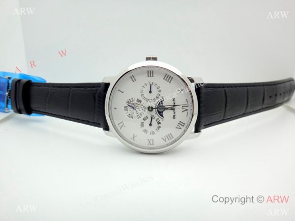 Copy Blancpain Moonphase and Perpetual Calendar Watch White Dial Black Leather Band Copy Blancpain Moonphase and Perpetual Calendar Watch White Dial Black Leather Band