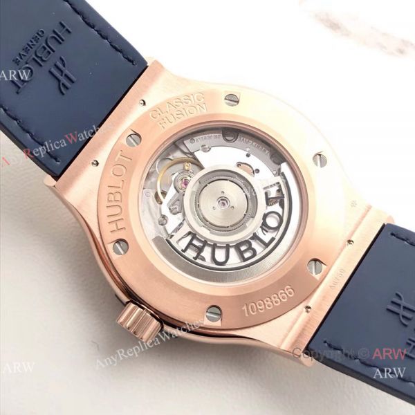 Swiss Grade Copy Hublot Rose Gold Blue Watch Classic Fusion 42mm New Model Swiss Grade Copy Hublot Rose Gold Blue Watch Classic Fusion 42mm New Model
