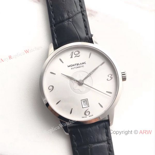 Montblanc Meisterstuck Watch Stainless Steel White Face Black Leather Strap Montblanc Meisterstuck Watch Stainless Steel White Face Black Leather Strap